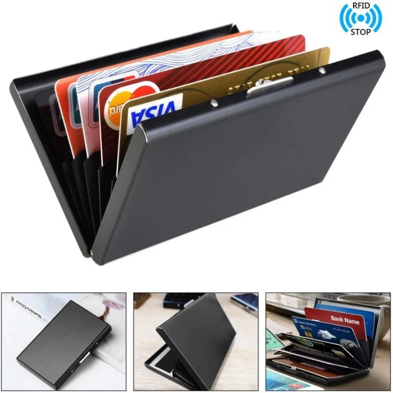 Antitheft ANTI Rfid Blocking ID Bank Credit Card Holder Wallets Men Slim Thin Aluminum Box Metal Mini Minimalist Cardholder Case
