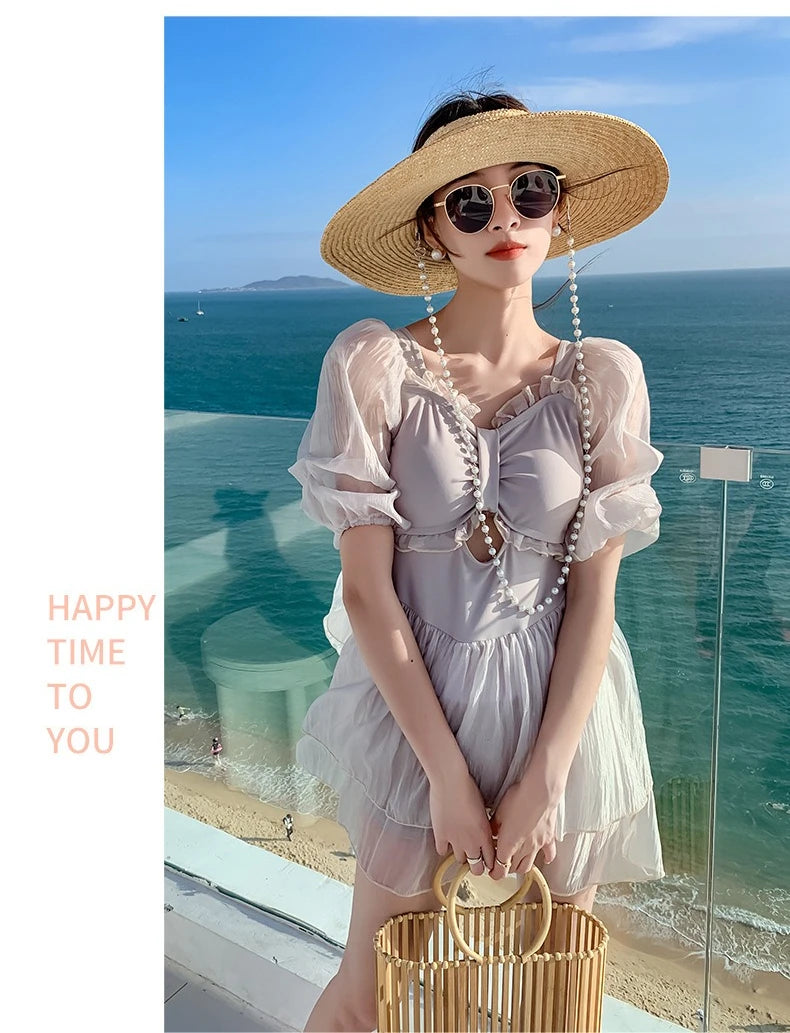 Parent-child Swimsuit Cute Puffed Sleeve Princess Dress One-piece Dress Style Parent-child Swimsuit
