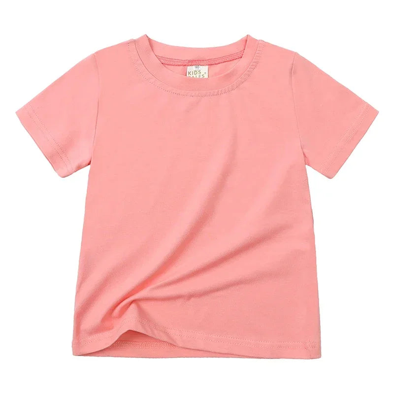 2026 Summer Kids Boys Girls T-Shirt Solid Cotton Breathable Teenager Short Children Casual Shirt For 12M-9T Baby Korean Top
