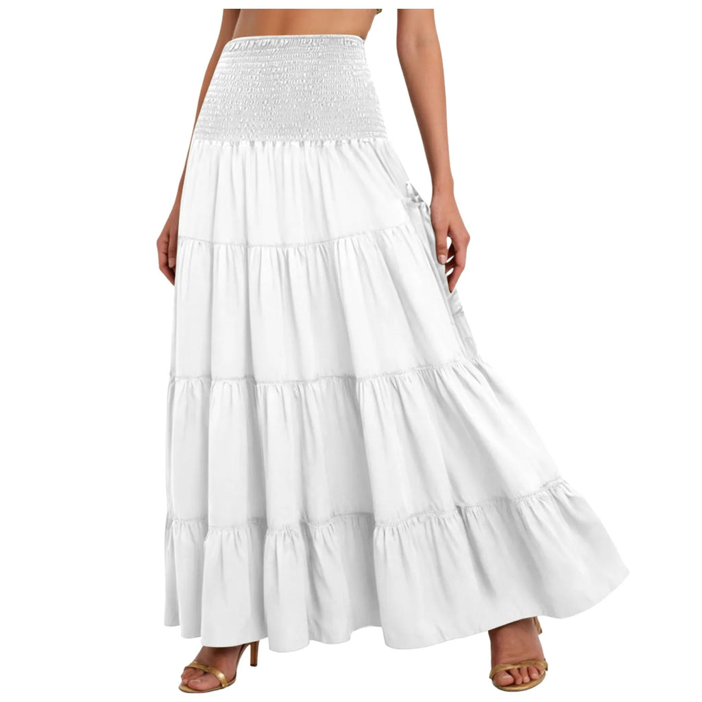 Boho Tiered A-Line Skirt Women Forest Fairy Pockets Patchwork Long Dress Elastic Waist Vintage Hippie Gypsy Maxi Skirt 스커트