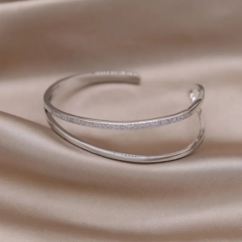French New Design Zircon Letter X Two Color Plated Opening Bracelet For Elegant Women Daily Wear