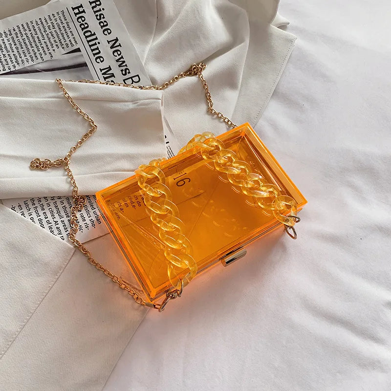 Acrylic Chain Box Handbag - Transparent Square Shoulder Bag