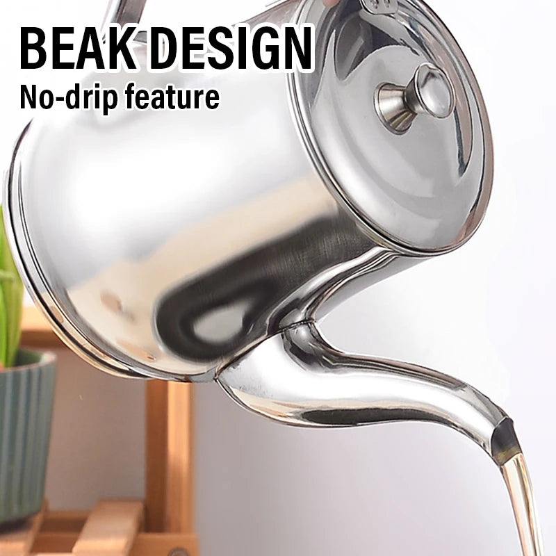 1Pcs Household Stainless Steel Oil Pot with Filter Oil Filter Pot Cooking Household Leak Proof Oil Pouring Seasoning Bottle Tool