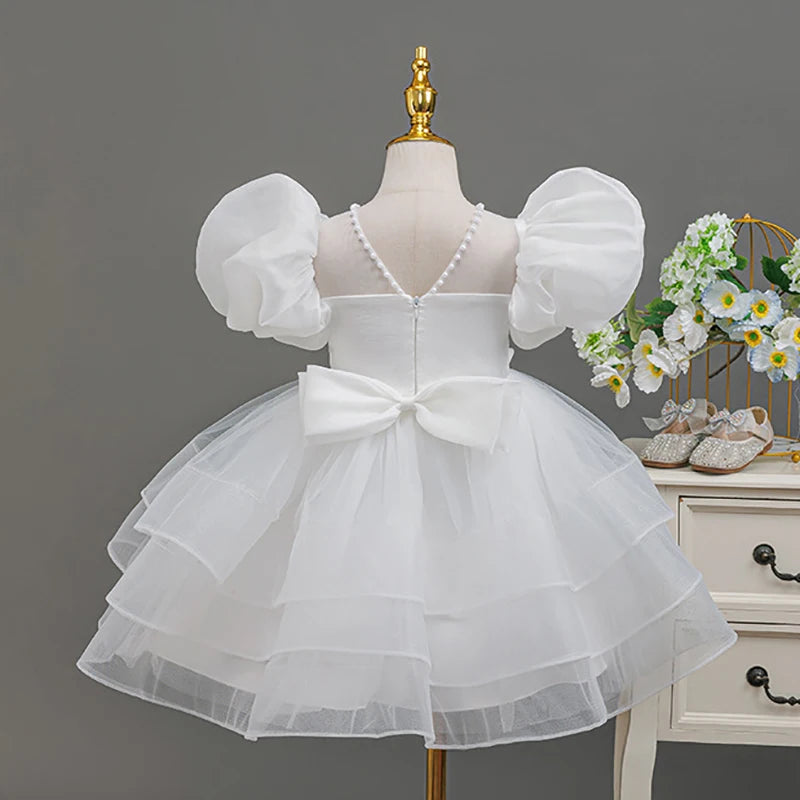 HETISO Girls' Children's Dress Beading Layered Princess Kids Evening Festive Ball Gown Elementary Student Girl Clothes 3-8 Years