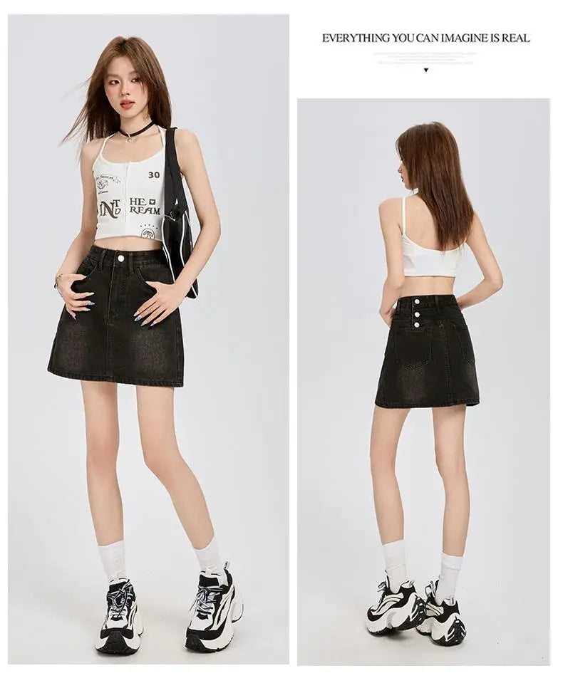 Harajuku Denim Plaid Skirt Women Sexy Multiple Pockets Mini Skirts Vintage Y2K New Fashion 2025 Lady Casual Versatile Streetwear