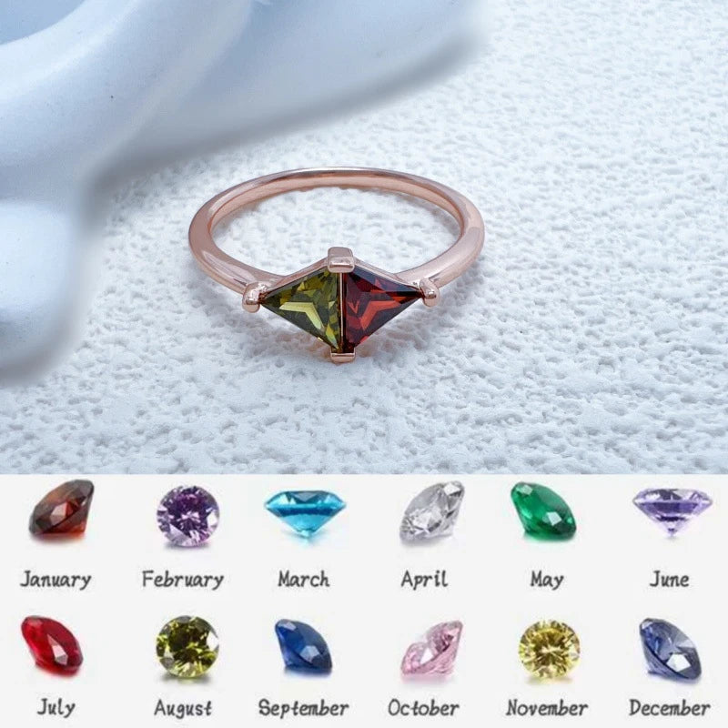 Minimalist Two Tone Geometric Ring for Women Dainty Triangle Gemstone Gold Plated Stainless Steel Ring Colorful Trendy Jewelry