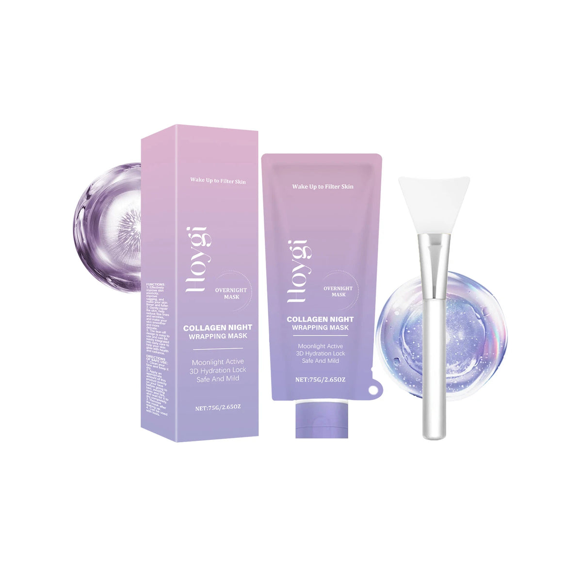 Collagen Night Wrapping Mask Firming Hydrating Glowing Skin Exfoliating Face Mask with Hyaluronic Acid for Deep Cleansing