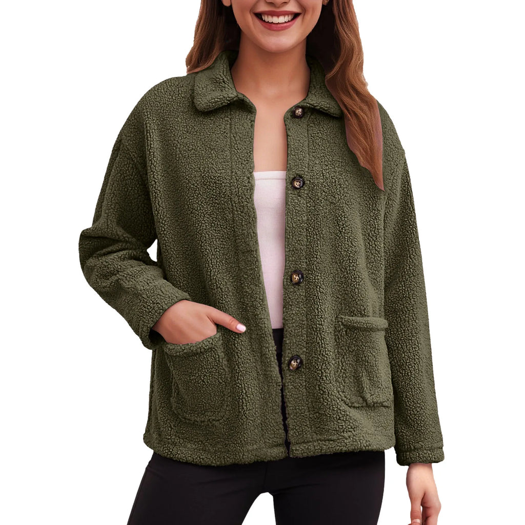 Warm Fleece Lamb Winter Womens Jackets New Casual Lapel Collar Single Breasted Plush Cardigan Coat For Women Casual Outerwear