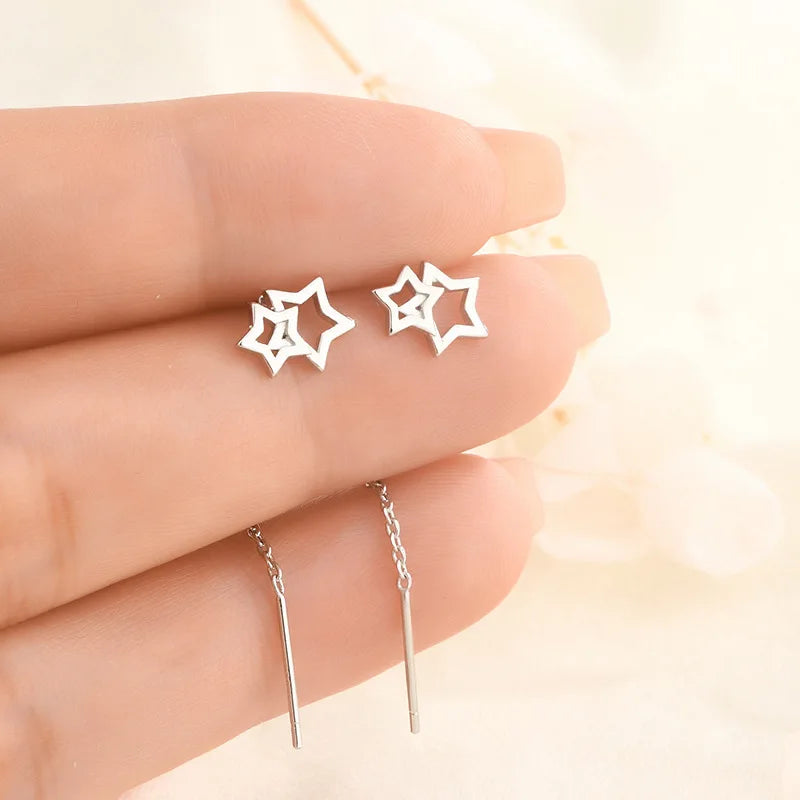 Rose Gold Threader Drop Earrings for Women Long Hanging Zircon Crystal Piercing Jewelry