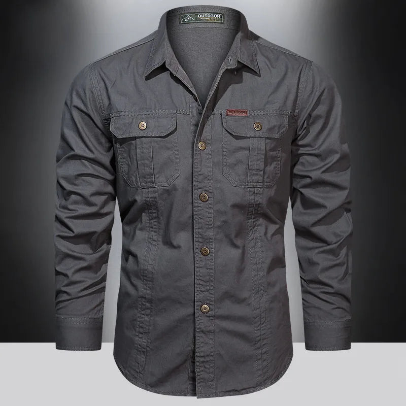 2023 Cargo Shirt Men Long Sleeve Casual Cotton Shirts High Quality Camisa Militar Overshirt Brand Clothing Black Blouses 5Xl