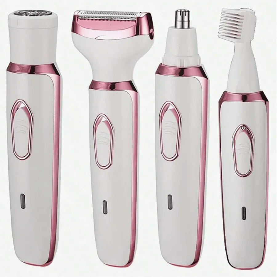 Ladies' electric shaver, 4-in-1 rechargeable beauty set, ladies' facial, nose, leg and underarm shavers, painless dry and wet sh