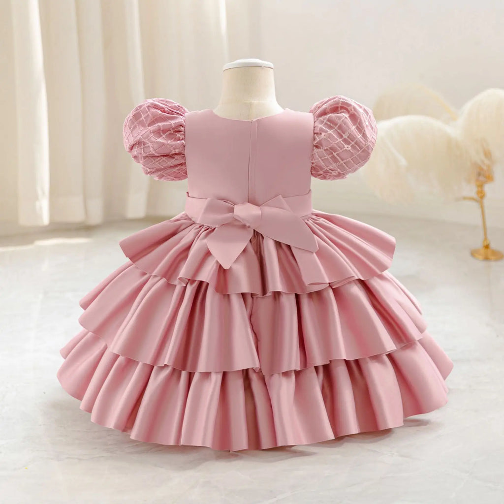 HETISO Plaid Flower Girls Christmas Party Dress with Bow Elegant Birthday Gown for Kids 0-4 Years Children Birthday Frocks