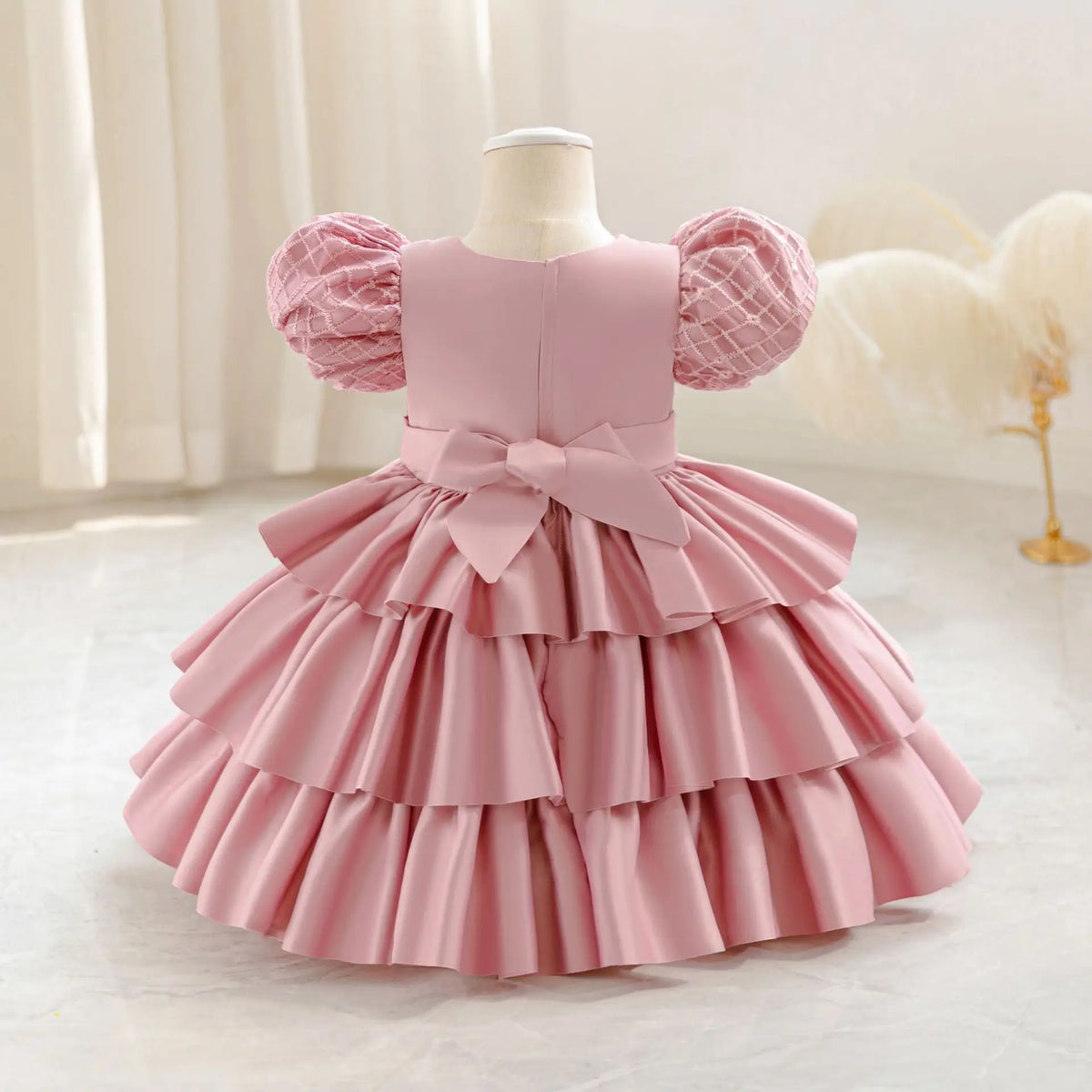 HETISO Plaid Flower Girls Christmas Party Dress with Bow Elegant Birthday Gown for Kids 0-4 Years Children Birthday Frocks