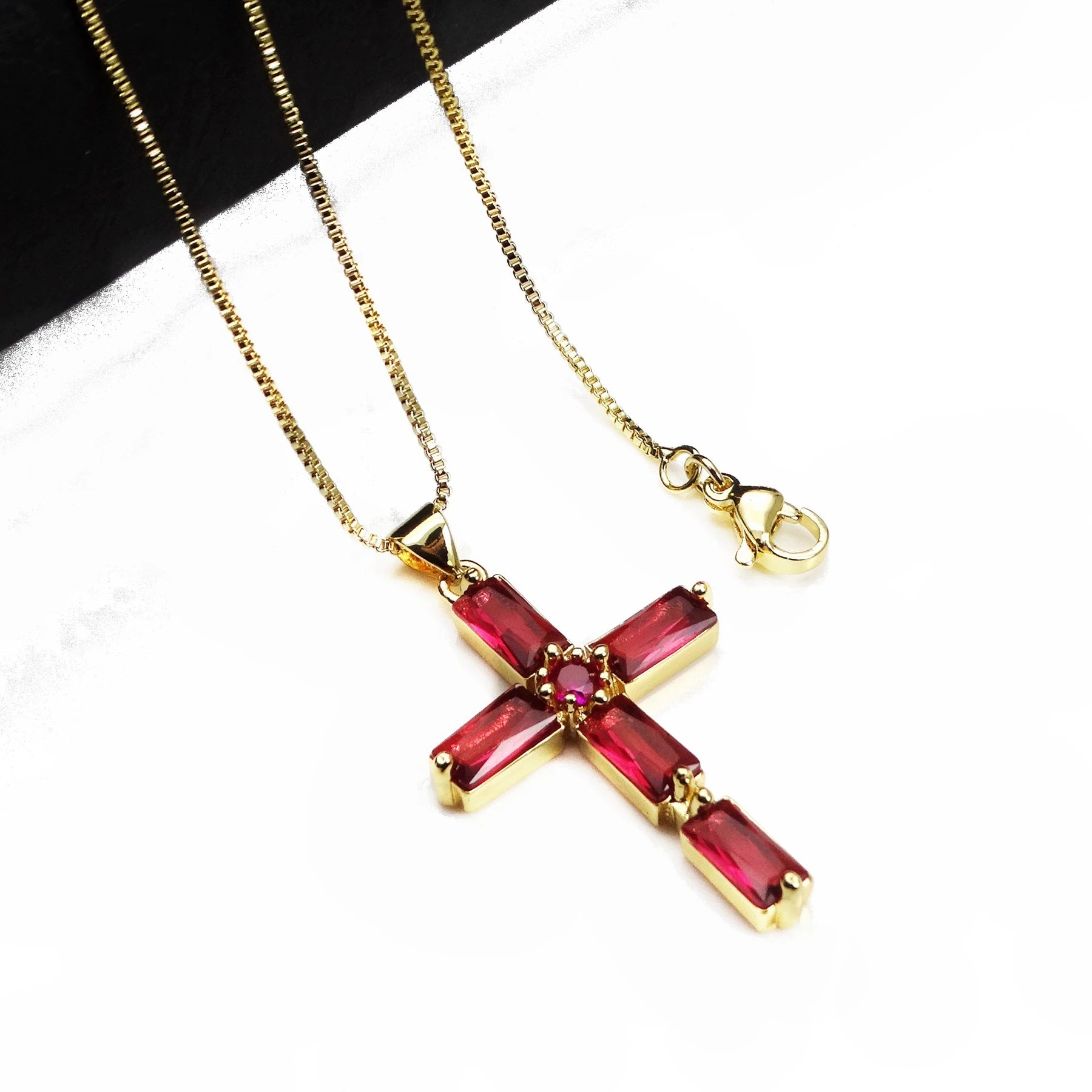 Cross Pendant Gold Plated With Sparkling Multicolor Microlaid CZ For Women Brass Charm Necklace Making