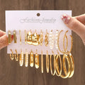 14K Gold C-Shaped Stud Earring Set (12 Pairs)