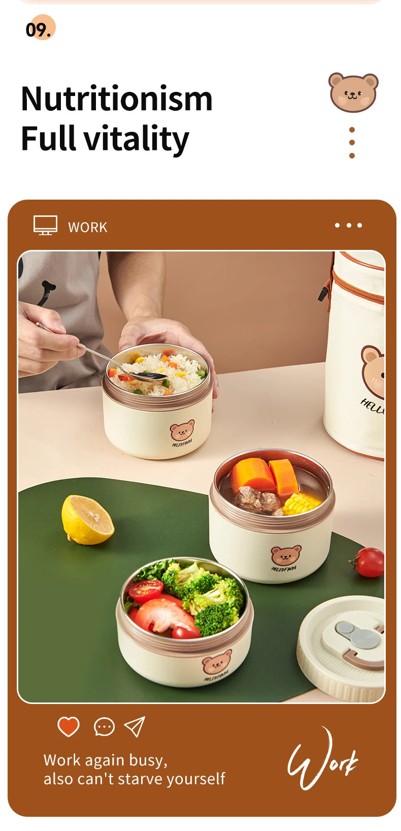 WORTHBUY Fiambrera Térmica Bento Sellada de Acero Inoxidable 304 para Microondas, Gran Capacidad, Bonita, Aislada, para Estudiantes