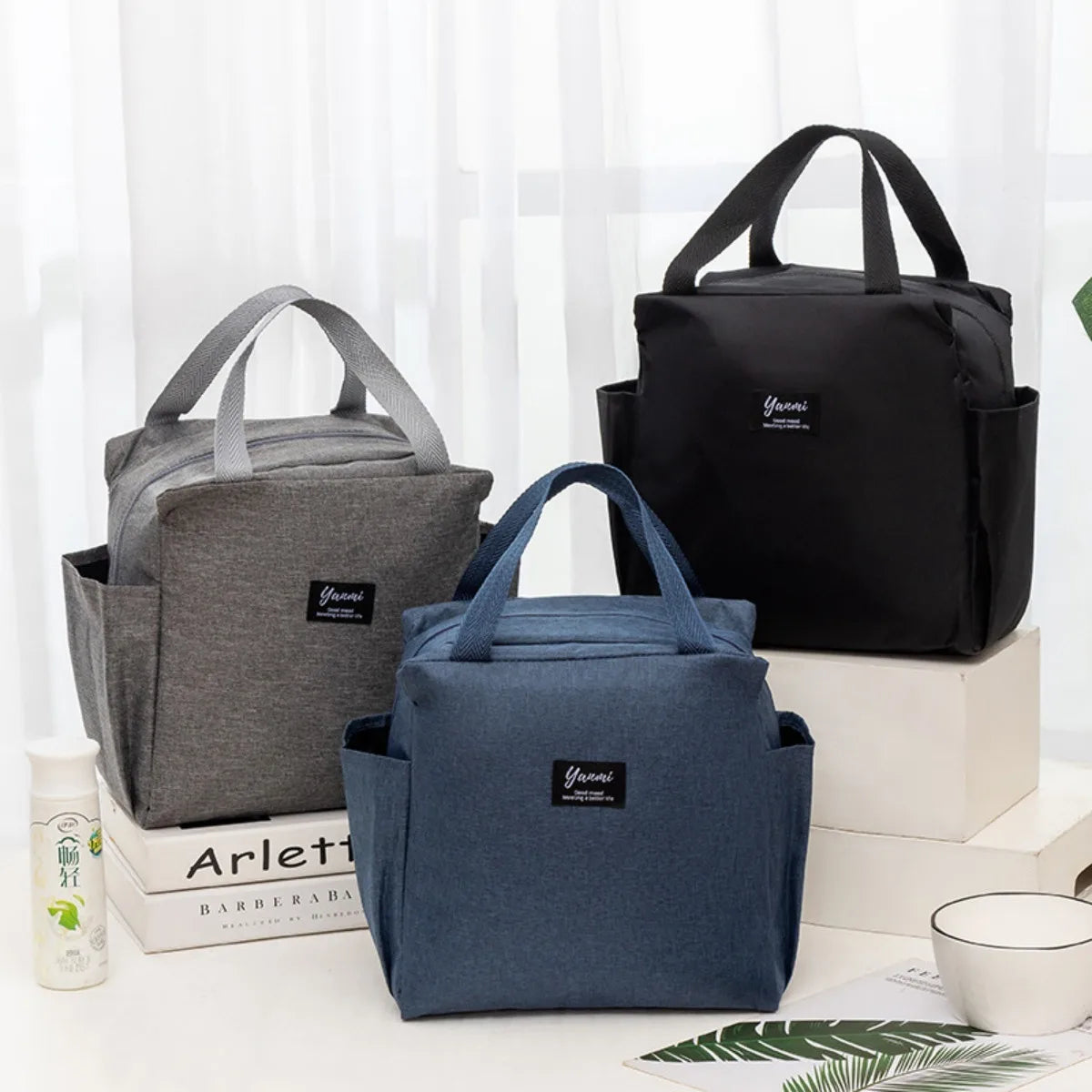 Bolsa de almuerzo portátil con doble bolsillo, lonchera térmica de lona, bolsa de almuerzo escolar, lonchera portátil, almacenamiento de alimentos para picnic