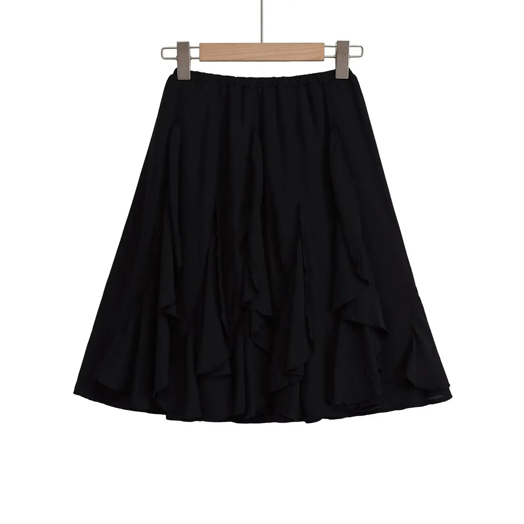 2026 Chic Women's Casual High Quality Knee-length Pink Layered Skirts Ladies Elegant A-line Tierred Ruffles Elastic Midi Skirt