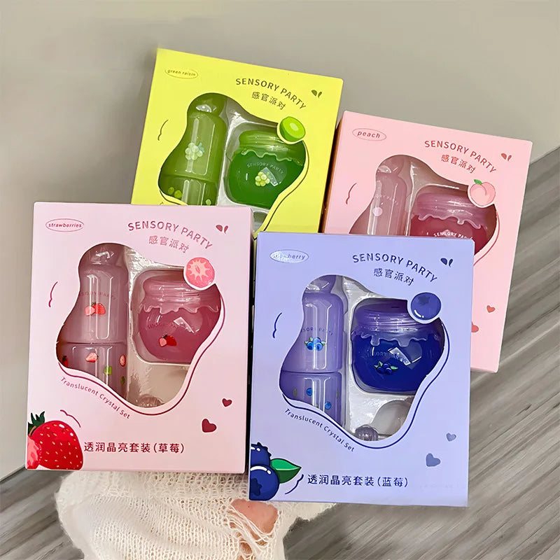 Strawberry Hydrating Lip Balm and Lip Oil Set Light Moisturizing Soothing Tender Lips for Relieve Dryness Lip Care Set Makeup