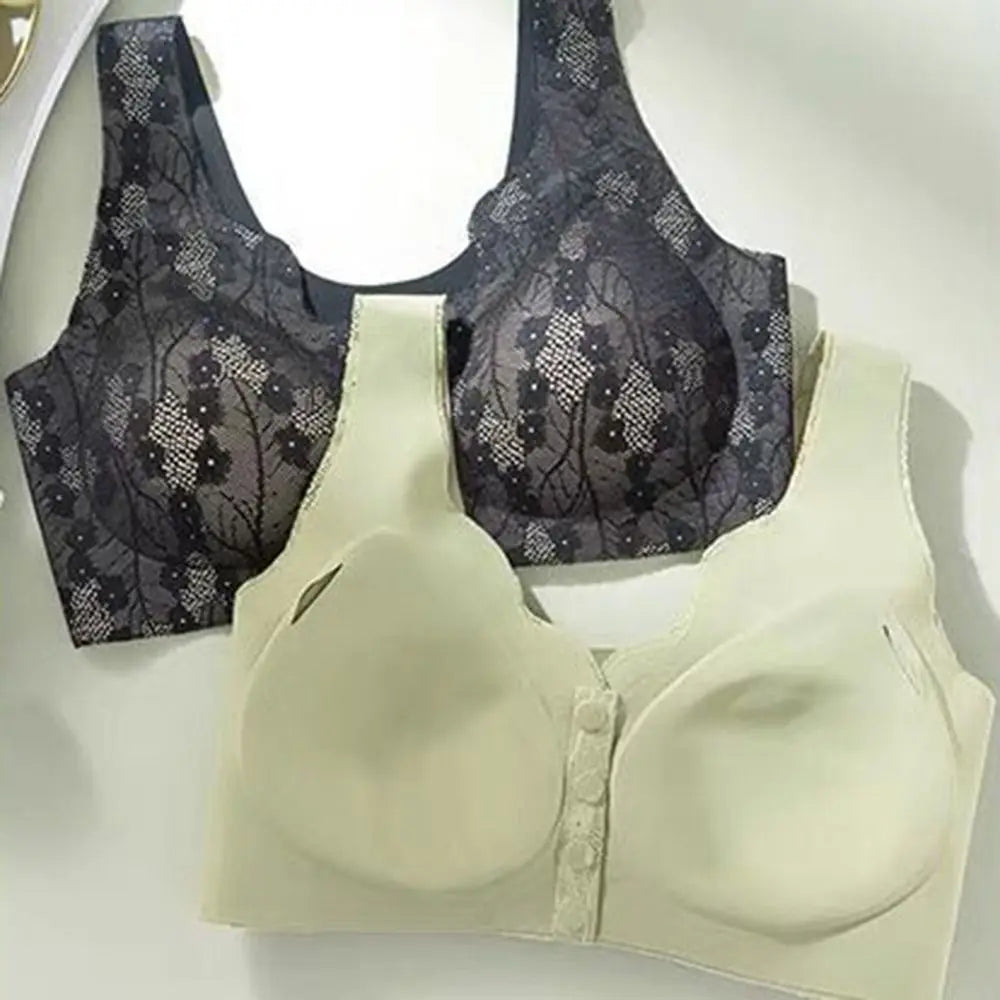 Without Steel Ring Sexy Lace Underwear Comfortable Thin Tank Top Bra Wireless Floral Printed Bras for Older Women Seniors