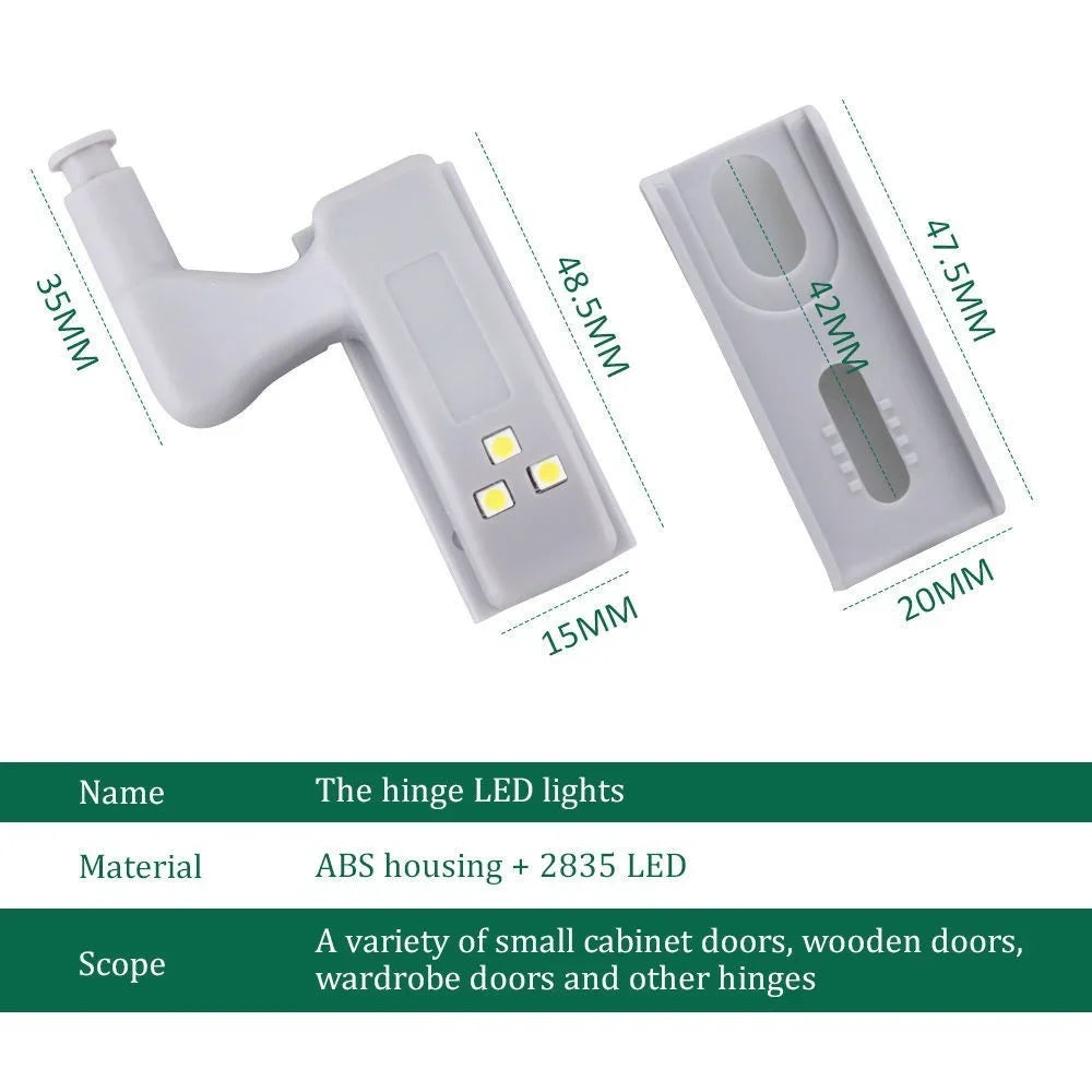 10 Unidades/Set Luces LED para Armario de Cocina, Lámpara de Bisagra Interior para Iluminación de Dormitorio, Armario, Closet, Luces Debajo de Gabinete, Luz Nocturna