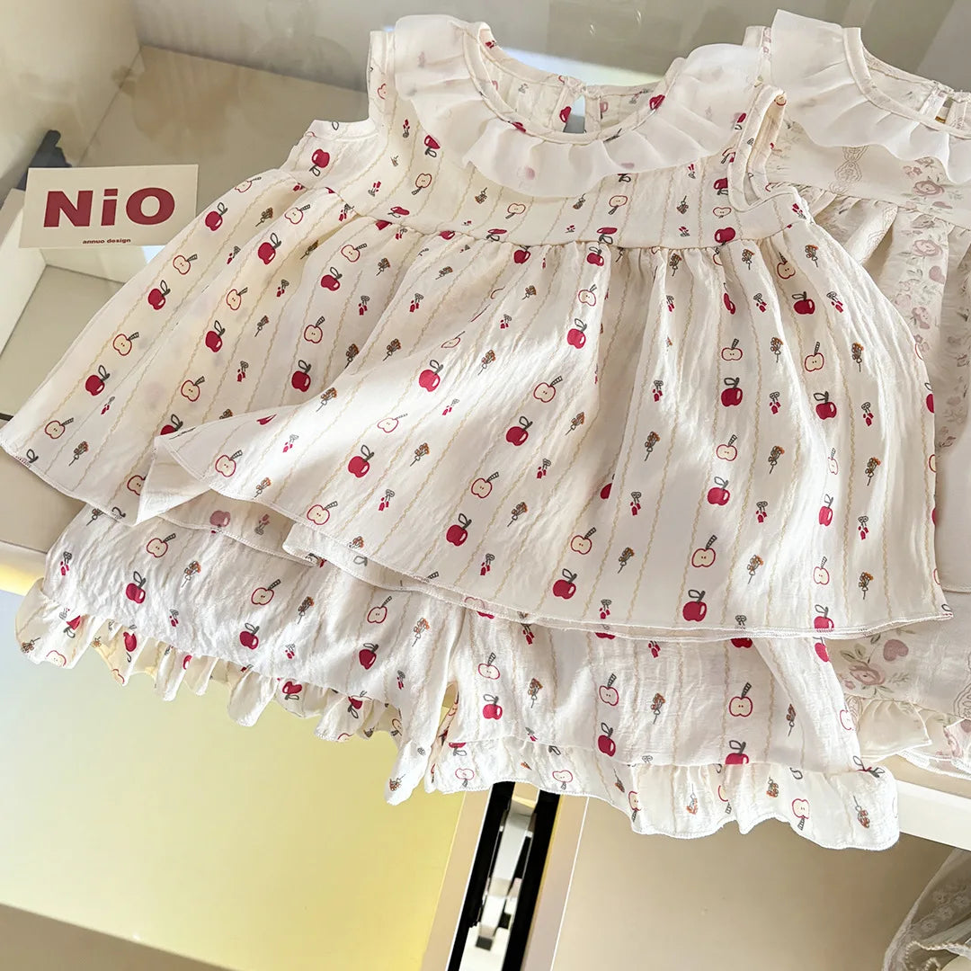 Two-Piece Set  Sleeveless Princess Dress with Floral Print, Summer Thin Outfit for Baby Girls Baby Girl Cute Floral Skirt