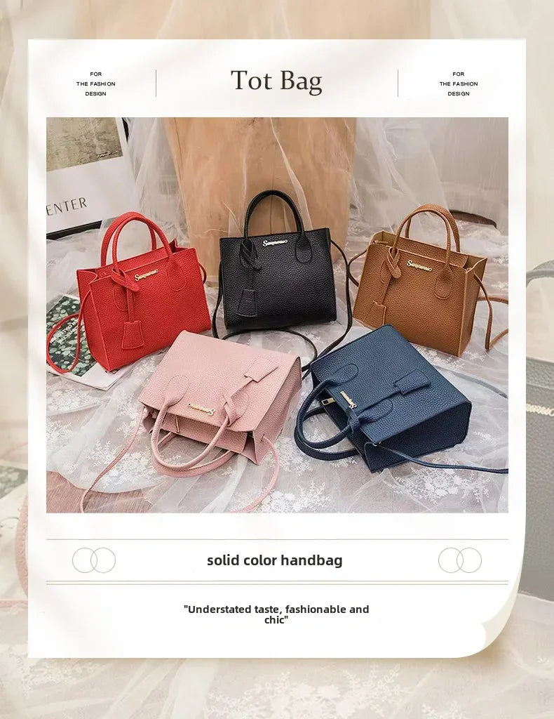 Single-shoulder Crossbody Handheld Triple-use Satchel Portable Leisure Bag Solid Color Lychee Grain Ladies Handbags ﻿