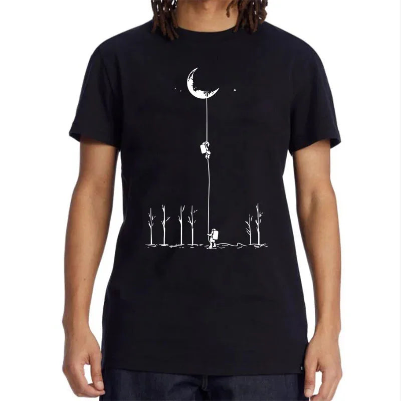 Summer Casual Men'S T-Shirt Top Quality Cotton Blend Cool Funny Astronaut Print Casual Loose For Men T Shirt O-Neck Top Men Tee