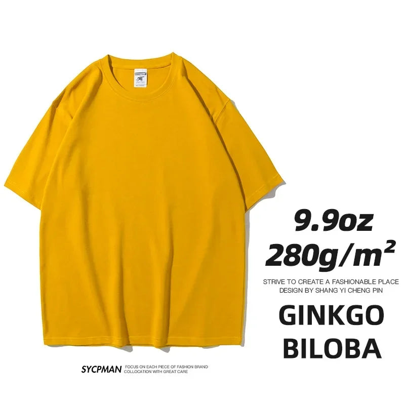Mens Oversized 9.9oz Cotton Heavyweight Tee Short Sleeve Solid Color Casual For Men