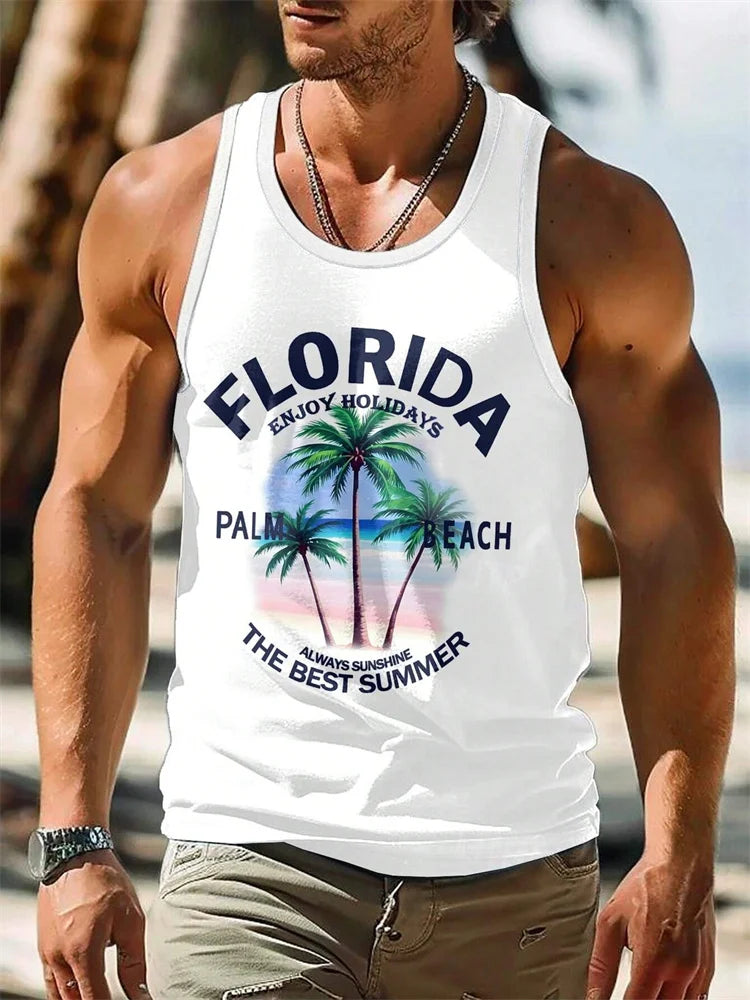Men's Hawaiian Tank Top Sleeveless Quick-Drying Beach Shirt