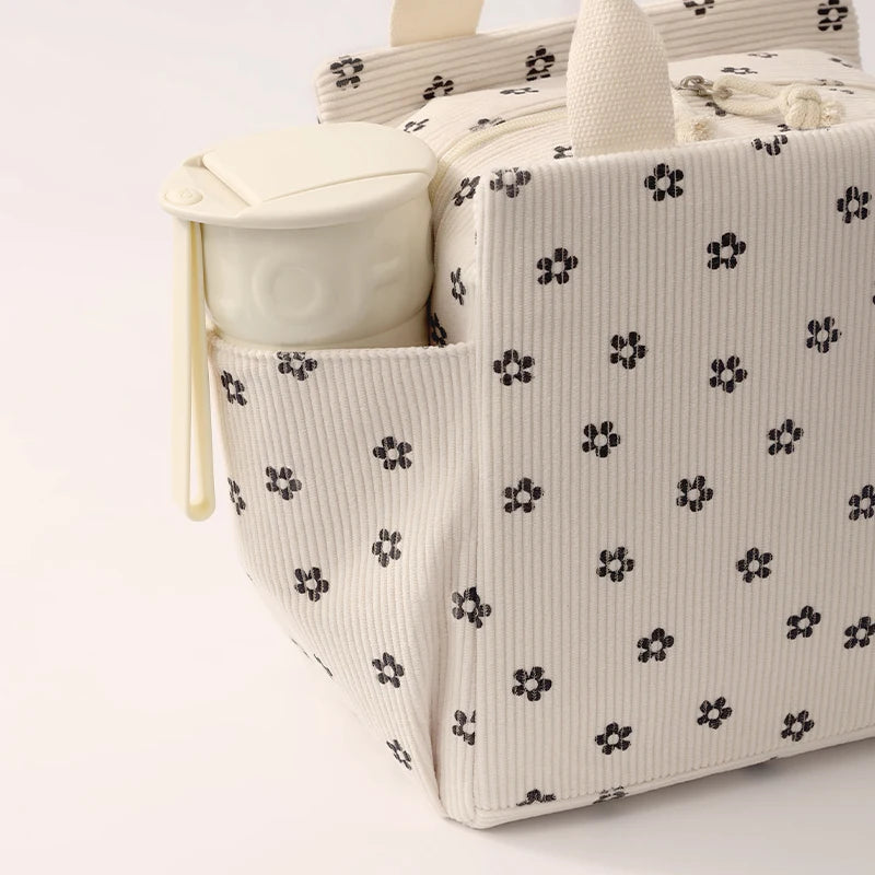 Bolsa de almuerzo de pana con aislamiento térmico, lonchera, bolso de mano, multifuncional, para niños, escuela, enfriador, bolsa de picnic, bolsa de comida