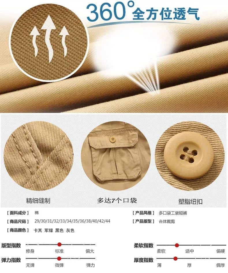Summer Trendy Brand Cargo Shorts Men's Pants Multi-Pocket Large Size Pure Cotton Casual Mid-Pants Men's Loose Pants