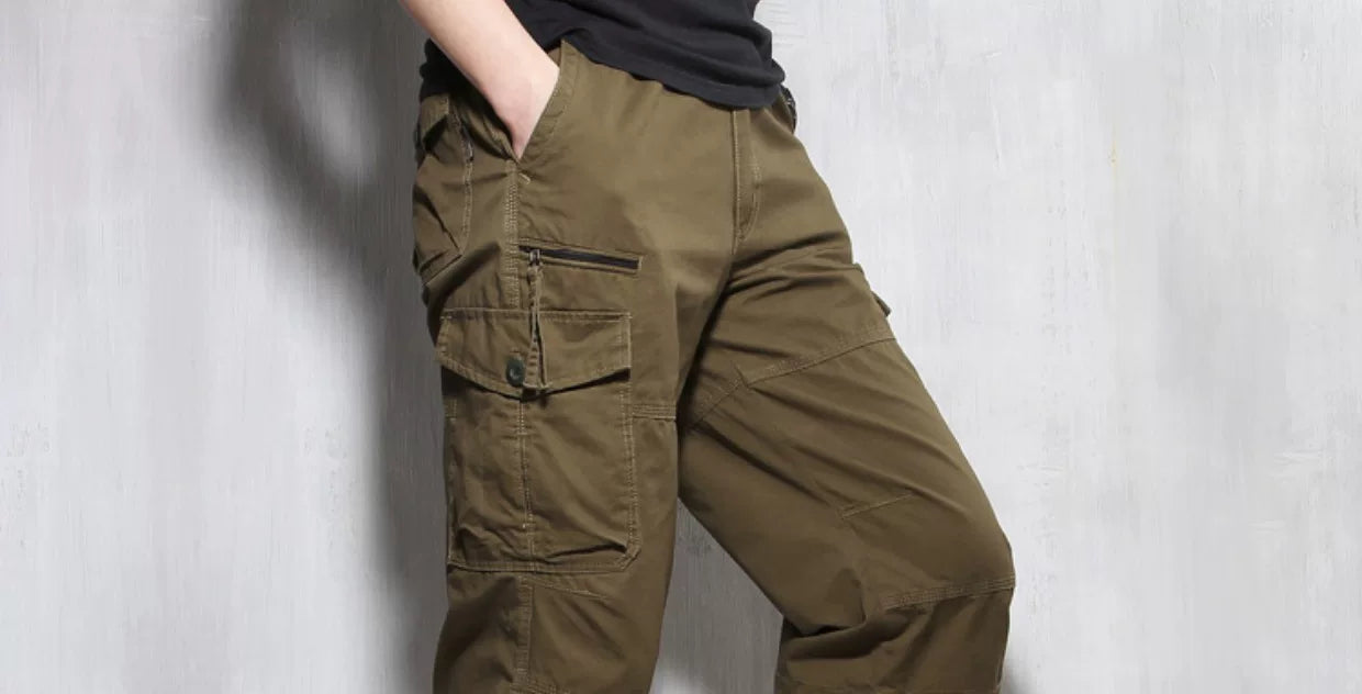 Summer Cargo Pants, Thin, Loose, Plus-Size Men's Shorts, Multi-Pocket Mid-Length Pants, Outdoor Casual Seven-Point Pants, High-Waisted for Men