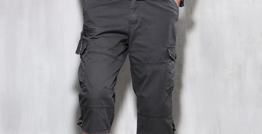 Summer Cargo Pants, Thin, Loose, Plus-Size Men's Shorts, Multi-Pocket Mid-Length Pants, Outdoor Casual Seven-Point Pants, High-Waisted for Men