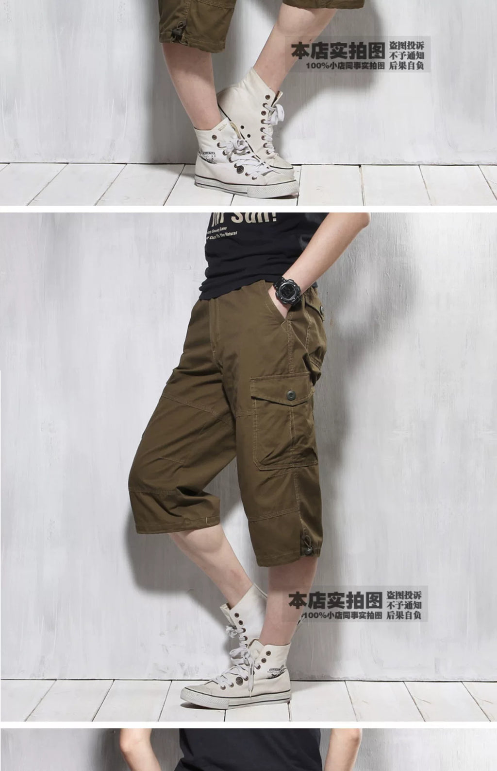Summer Cargo Pants, Thin, Loose, Plus-Size Men's Shorts, Multi-Pocket Mid-Length Pants, Outdoor Casual Seven-Point Pants, High-Waisted for Men