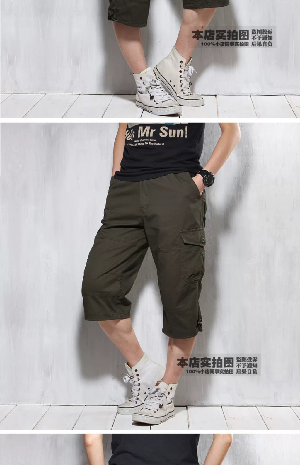 Summer Cargo Pants, Thin, Loose, Plus-Size Men's Shorts, Multi-Pocket Mid-Length Pants, Outdoor Casual Seven-Point Pants, High-Waisted for Men