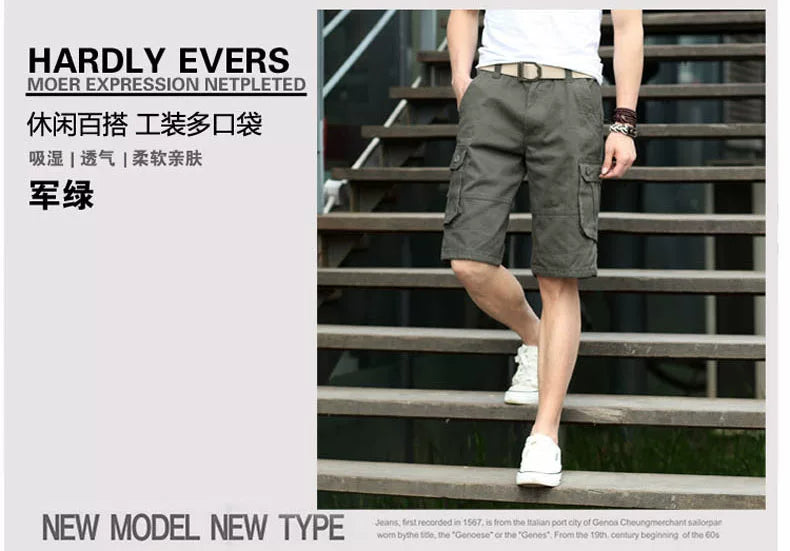 Summer Trendy Brand Cargo Shorts Men's Pants Multi-Pocket Large Size Pure Cotton Casual Mid-Pants Men's Loose Pants