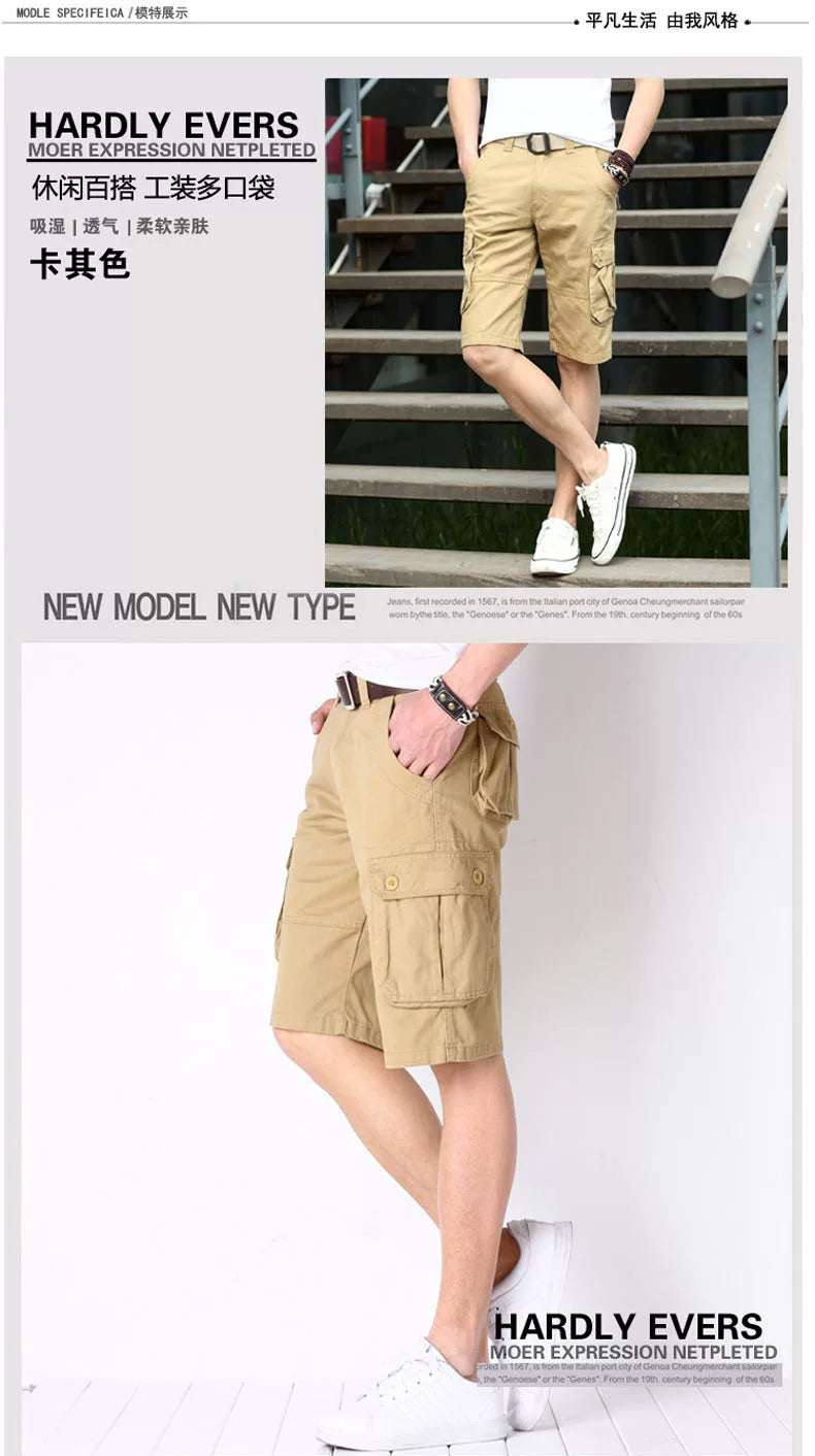 Summer Trendy Brand Cargo Shorts Men's Pants Multi-Pocket Large Size Pure Cotton Casual Mid-Pants Men's Loose Pants