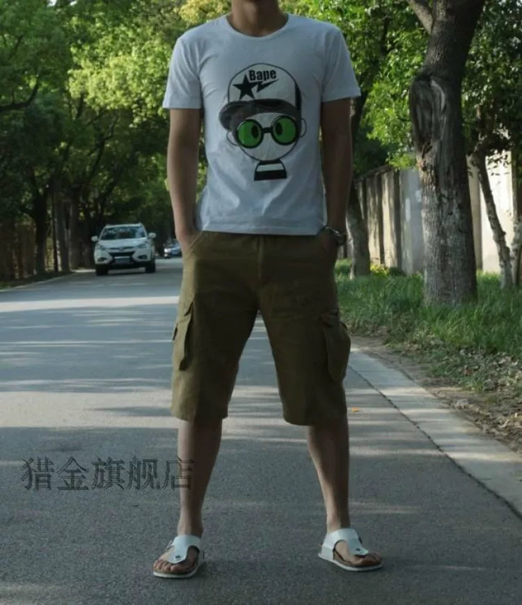 Summer Large Size Shorts Loose Middle Pants Five-point Pants Men's Beach Multi-pocket Outdoor Casual Five-point Pants Work Pants