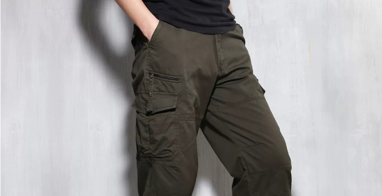 Summer Cargo Pants, Thin, Loose, Plus-Size Men's Shorts, Multi-Pocket Mid-Length Pants, Outdoor Casual Seven-Point Pants, High-Waisted for Men