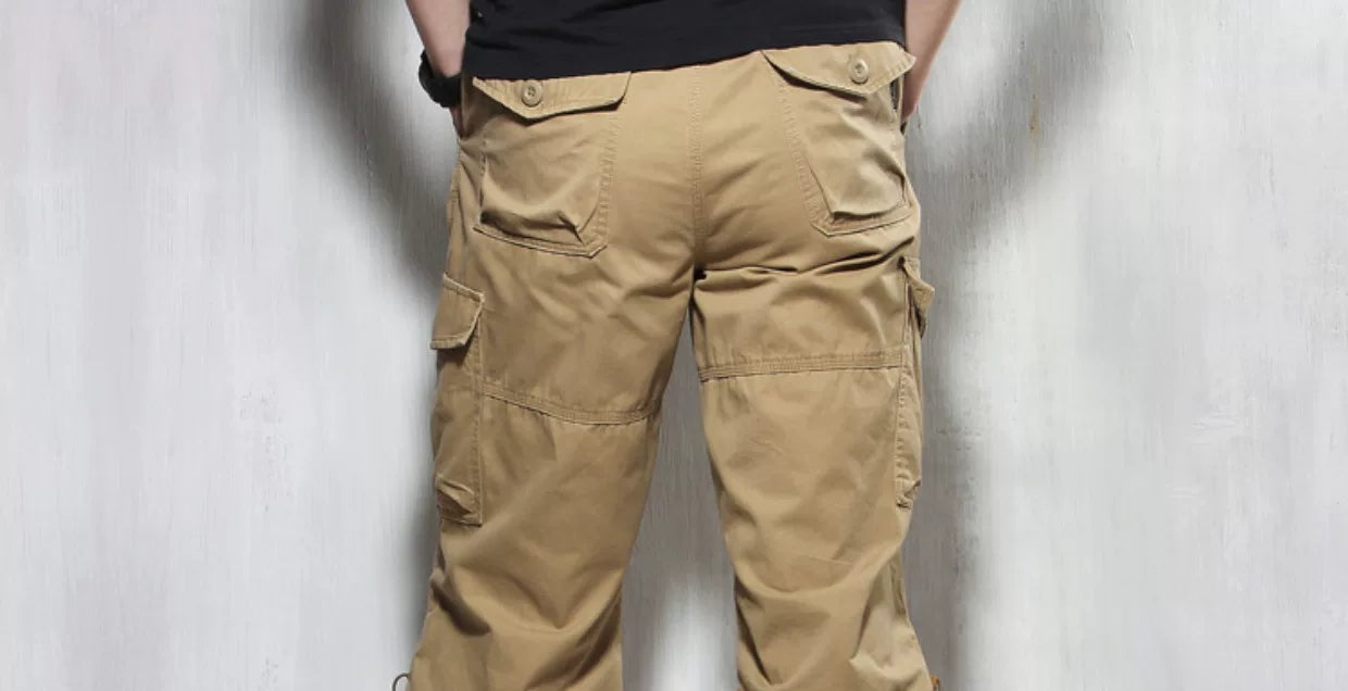 Summer Cargo Pants, Thin, Loose, Plus-Size Men's Shorts, Multi-Pocket Mid-Length Pants, Outdoor Casual Seven-Point Pants, High-Waisted for Men