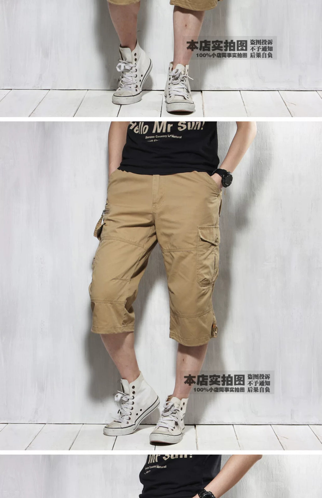 Summer Cargo Pants, Thin, Loose, Plus-Size Men's Shorts, Multi-Pocket Mid-Length Pants, Outdoor Casual Seven-Point Pants, High-Waisted for Men