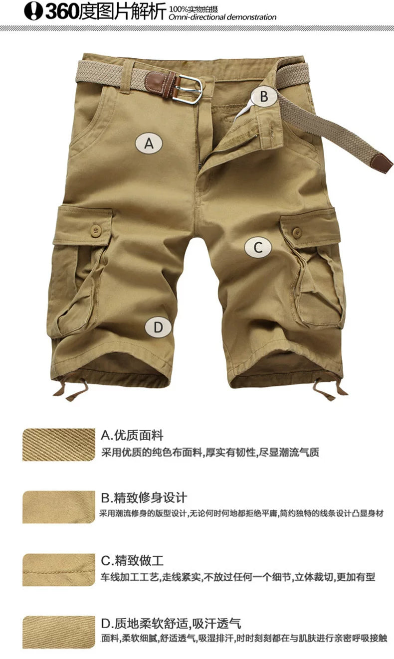 Summer Trendy Brand Cargo Shorts Men's Pants Multi-Pocket Large Size Pure Cotton Casual Mid-Pants Men's Loose Pants