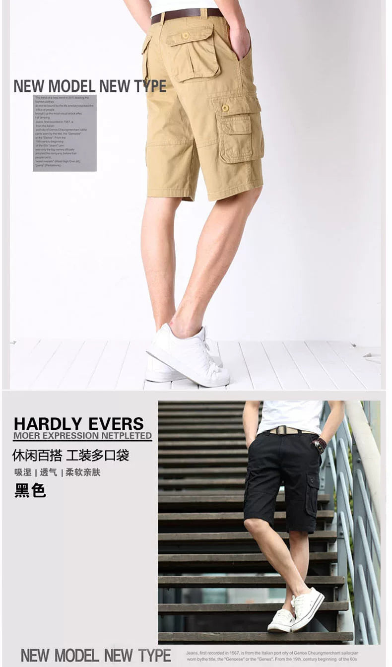 Summer Trendy Brand Cargo Shorts Men's Pants Multi-Pocket Large Size Pure Cotton Casual Mid-Pants Men's Loose Pants