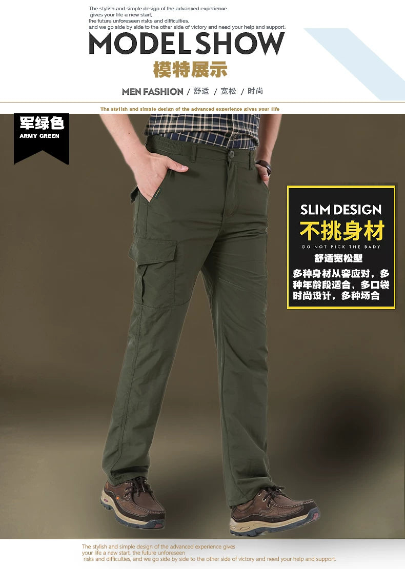 Quick-drying pants men's autumn and winter outdoor hiking pants fleece-lined multi-pocket overalls pants men's pants loose-fit plus size assault pants