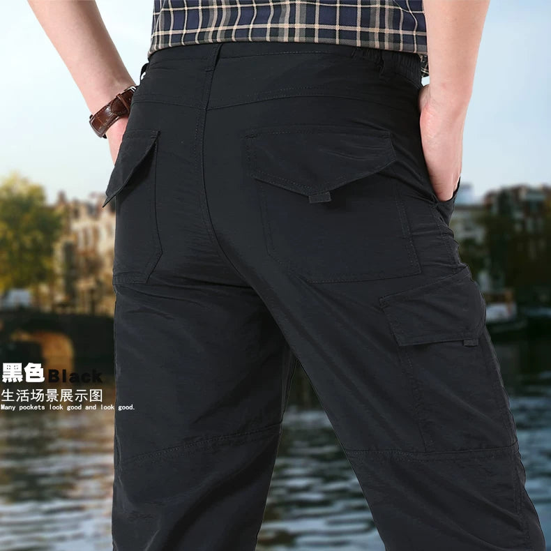 Quick-drying pants men's autumn and winter outdoor hiking pants fleece-lined multi-pocket overalls pants men's pants loose-fit plus size assault pants