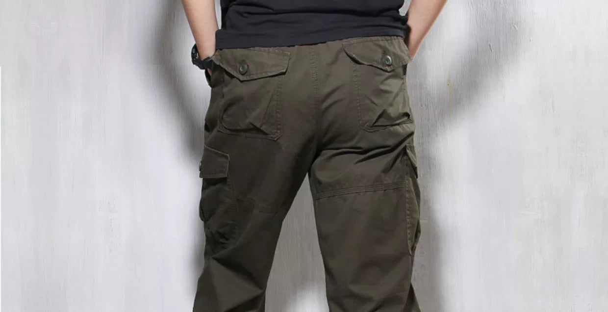 Summer Cargo Pants, Thin, Loose, Plus-Size Men's Shorts, Multi-Pocket Mid-Length Pants, Outdoor Casual Seven-Point Pants, High-Waisted for Men