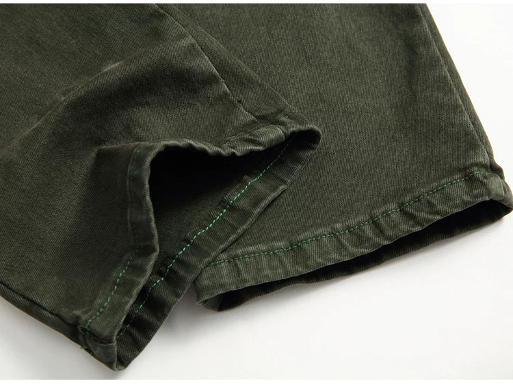 European and American trendy men's BIKER pleated stretch skinny casual pants High Street multi-pocket zipper men's slim fit overalls