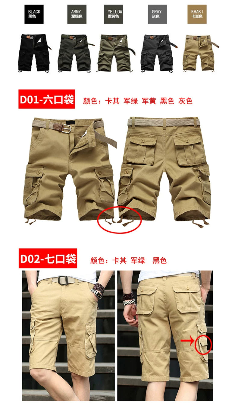 Summer Trendy Brand Cargo Shorts Men's Pants Multi-Pocket Large Size Pure Cotton Casual Mid-Pants Men's Loose Pants