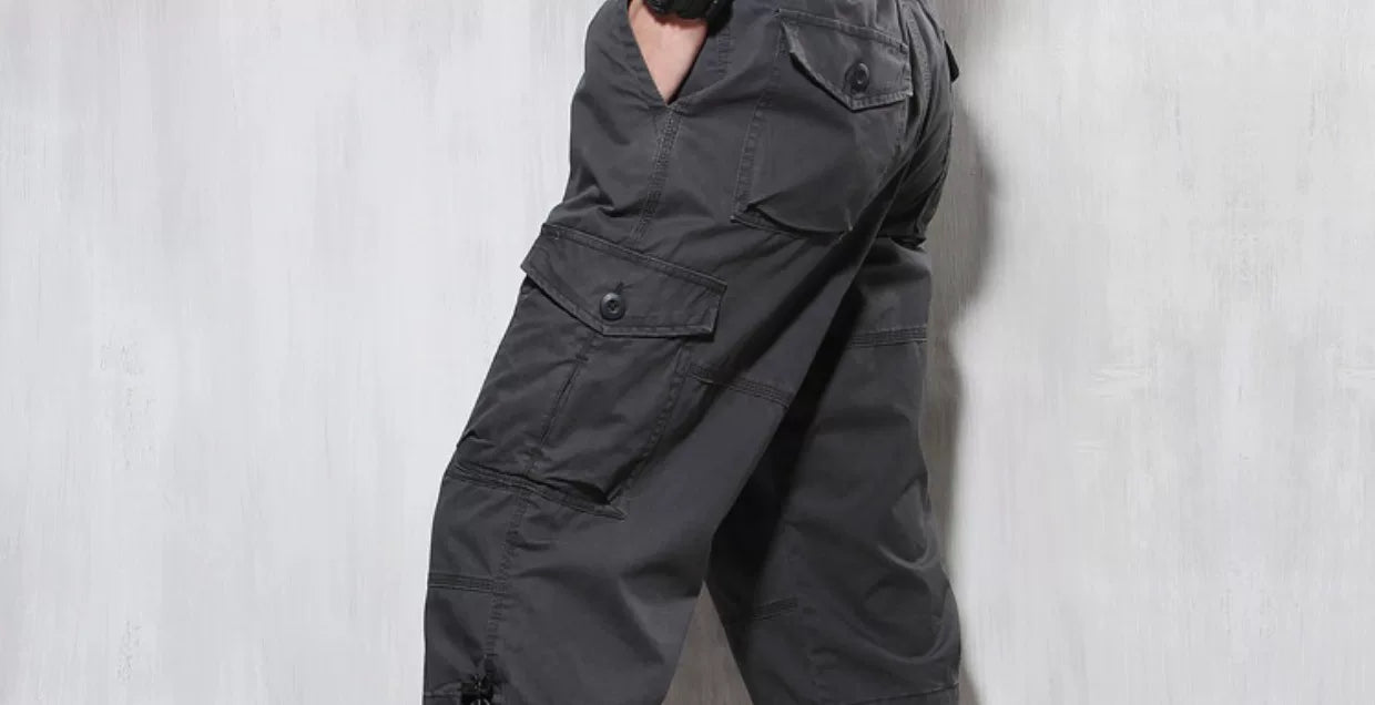 Summer Cargo Pants, Thin, Loose, Plus-Size Men's Shorts, Multi-Pocket Mid-Length Pants, Outdoor Casual Seven-Point Pants, High-Waisted for Men